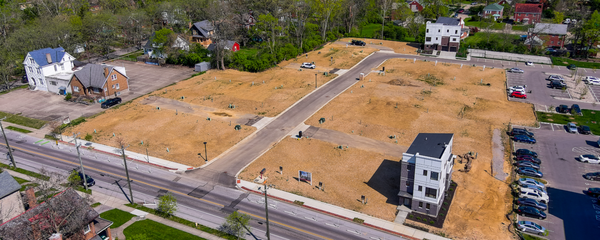 aerial of single family home addition