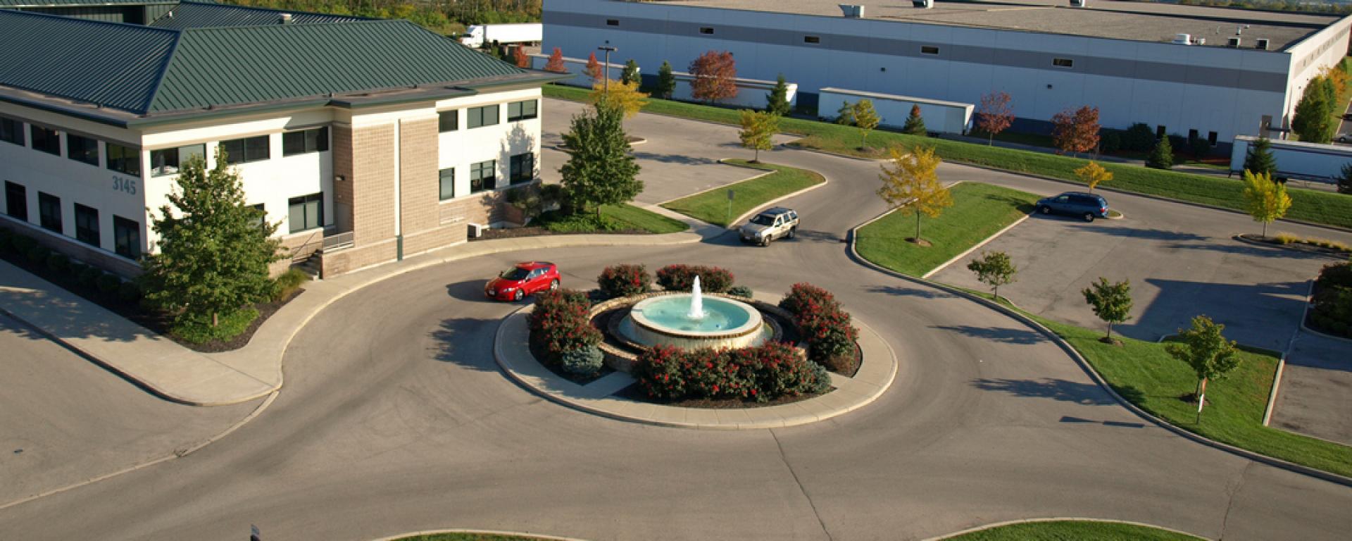 aerial of entry drive and fountain