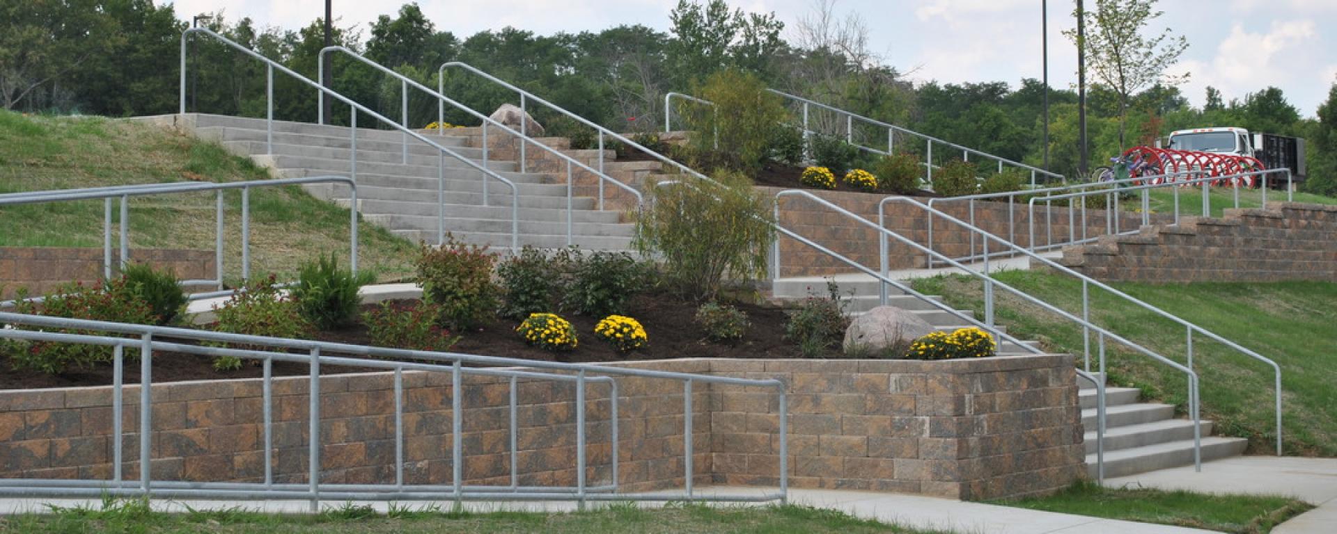stairs and landscaping outside school