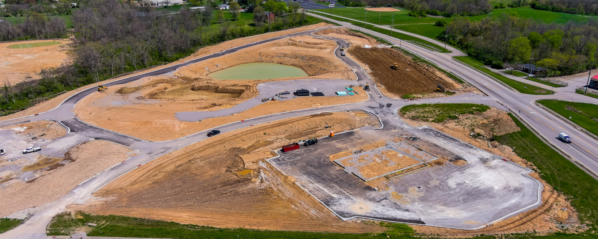 aerial photo of construction site with dirt being moved