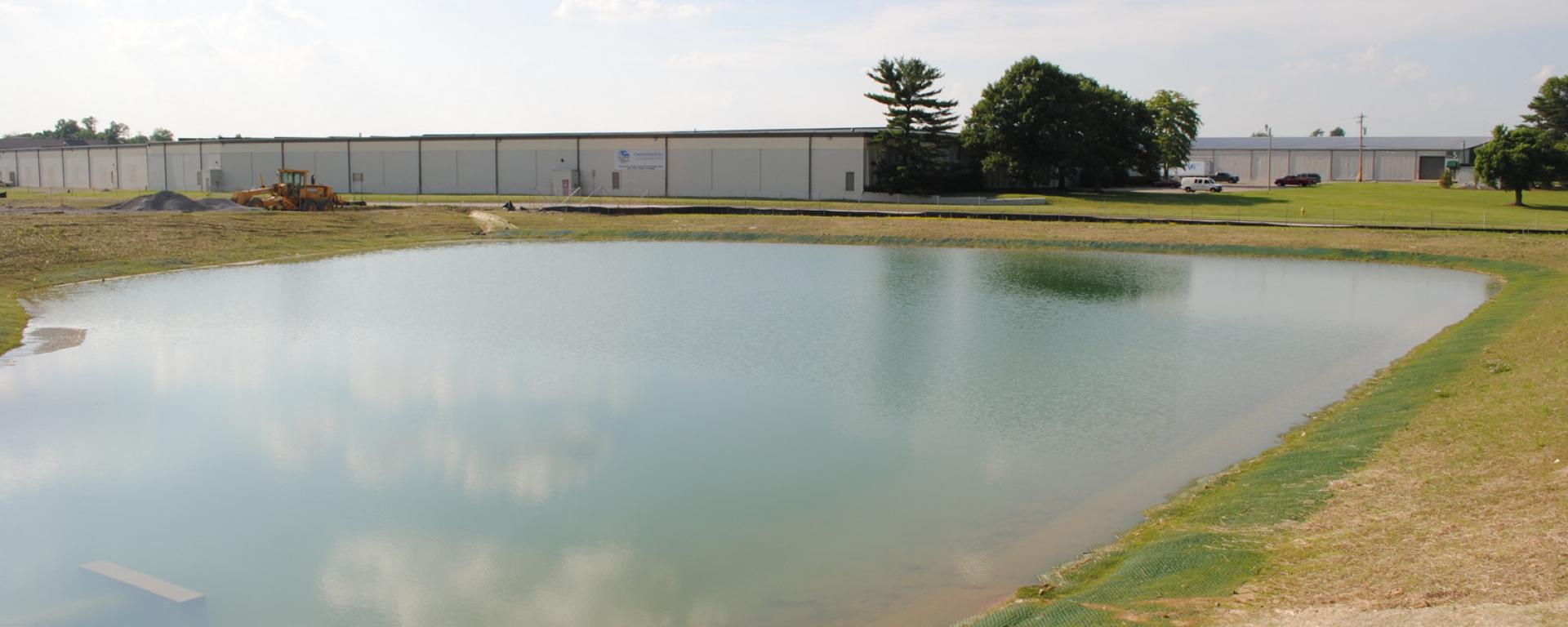 pond located behind the building