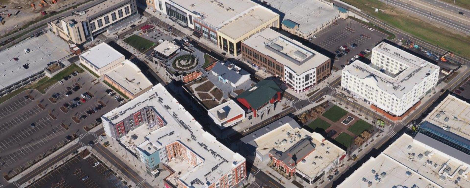 aerial photo of shopping development