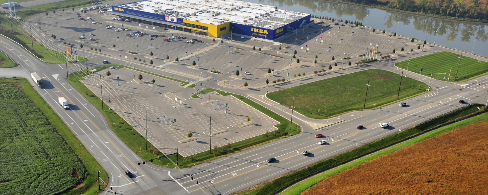 aerial of roadway intersection