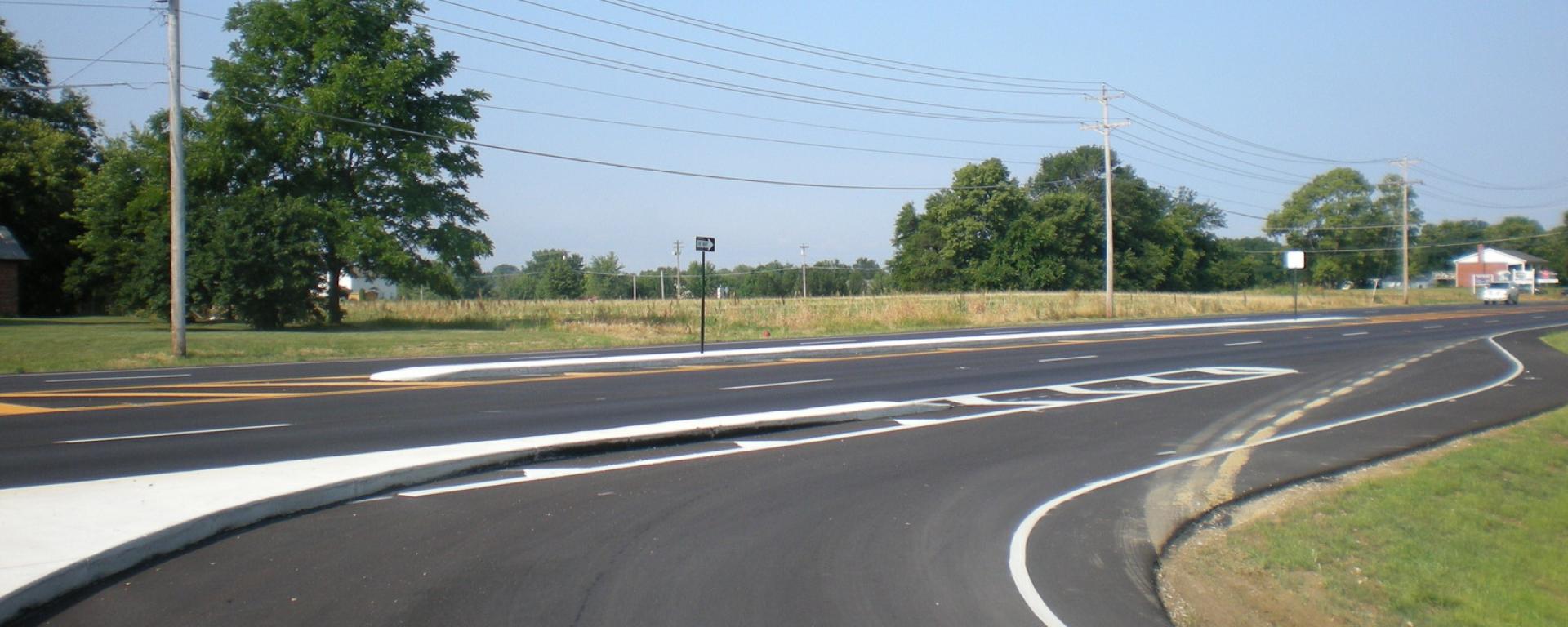 median in the center of the roadway