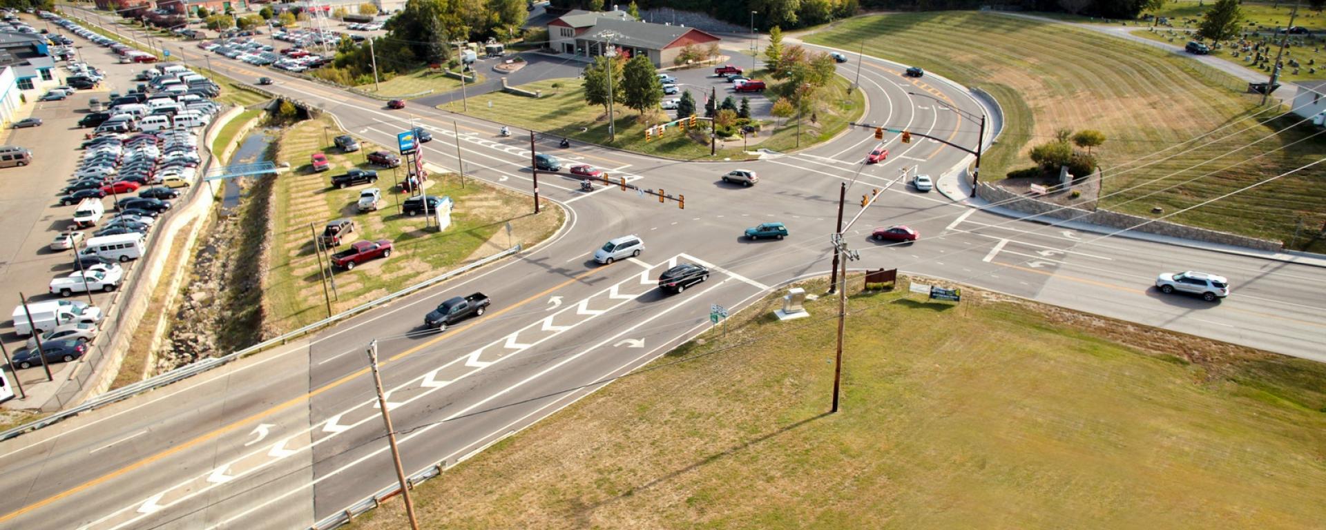 aerial of roadway intersection