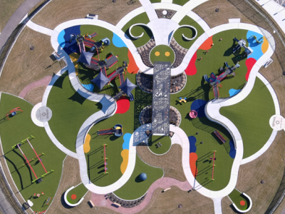 Butterfly shaped playground aerial view