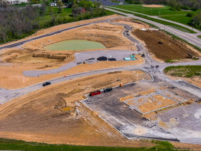 aerial photo of construction site with dirt being moved