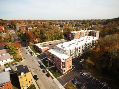 aerial view of apartment building 